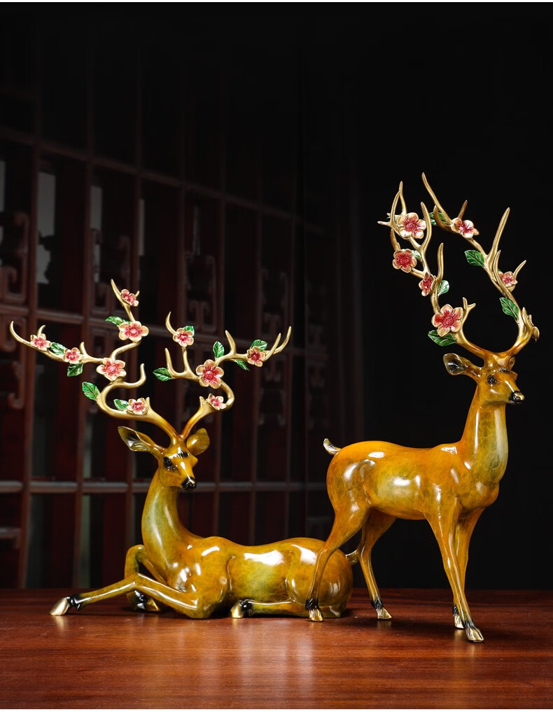 汉京鹿鹿发财全铜福鹿摆件家居客厅玄关酒柜电视柜麋鹿装饰品送朋友