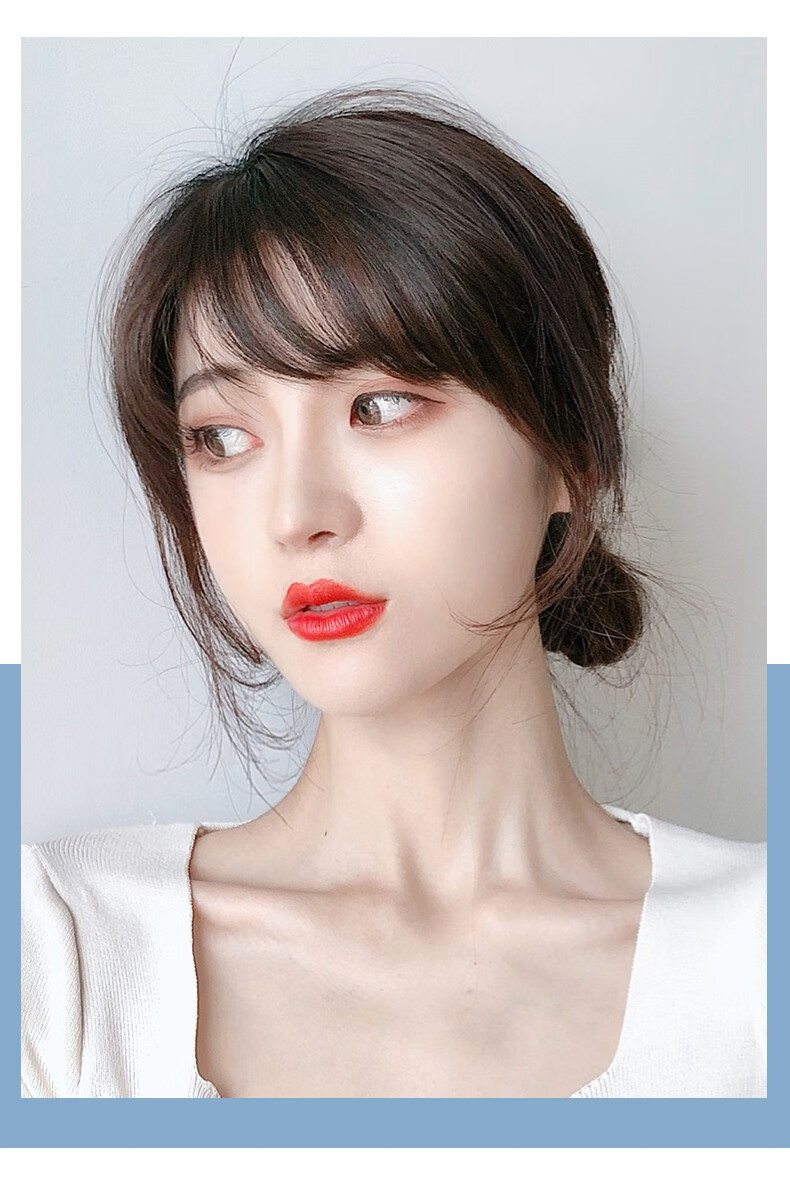 actual self 假刘海真发空气刘海假发片女自然逼真斜刘海假头帘真头发
