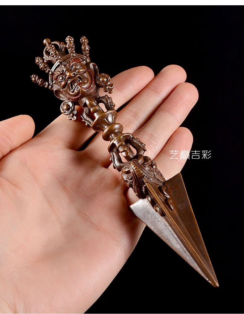 艺巅吉彩 普巴金刚橛 藏传佛教用品密宗法器尼泊尔手工紫铜马头五股
