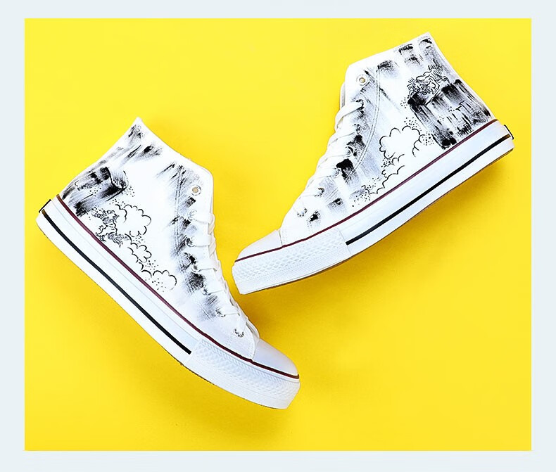回力手绘鞋高帮男鞋帆布鞋故宫联名水墨中国风涂鸦爆改女鞋夏季男女