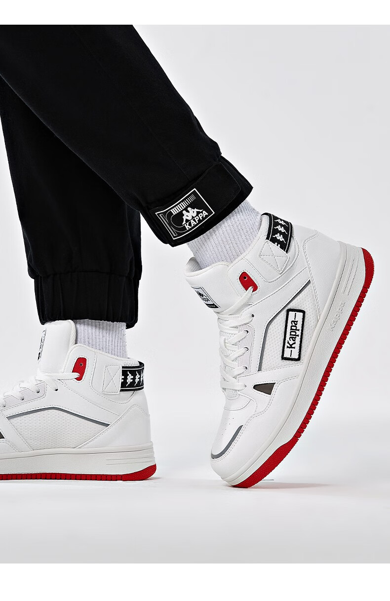 kappa卡帕串标板鞋情侣男女高帮皮面滑板鞋运动休闲小白鞋粉色43141