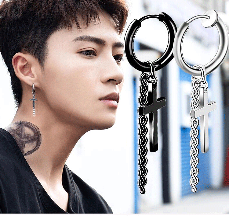 耳钉男无耳洞耳环韩版钛钢哑铃男士耳夹潮男黑色个性耳圈饰品学生耳饰