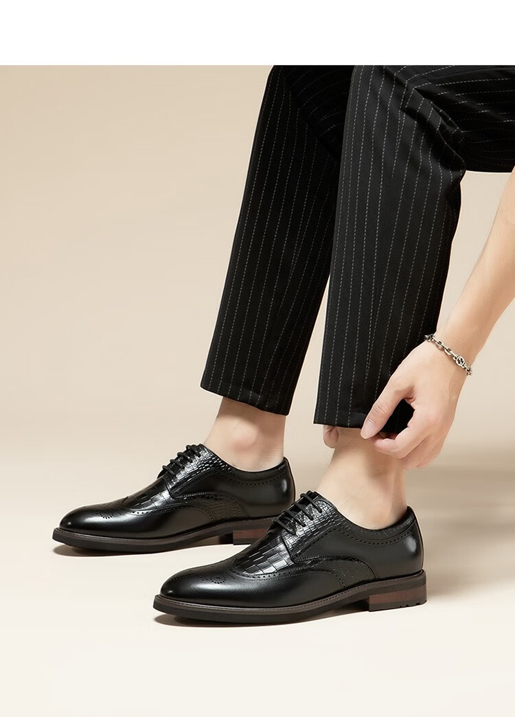 harson哈森男鞋布洛克雕花皮鞋男低帮牛皮英伦风商务男士正装鞋 黑色