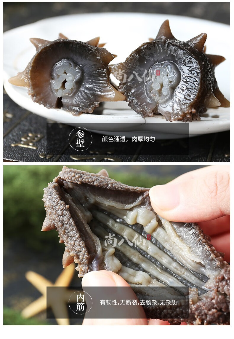 尚八仙海参干货淡干海参500g有机海洋牧场人工采捕礼盒40头到50头
