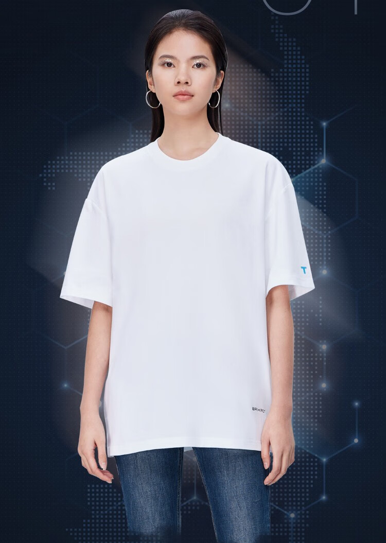 拇指白小t 宽松短袖t恤衫纯棉夏季男女同款情侣休闲圆领上衣 白色(有