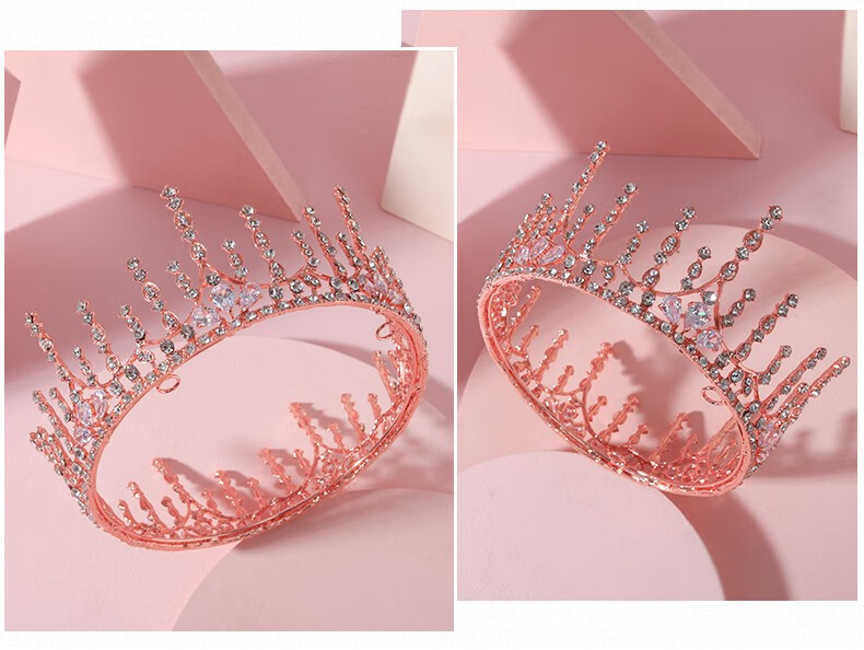 公主女童新娘婚纱小女孩生日演出韩式成年花童十八岁 粉色大板皇冠 单