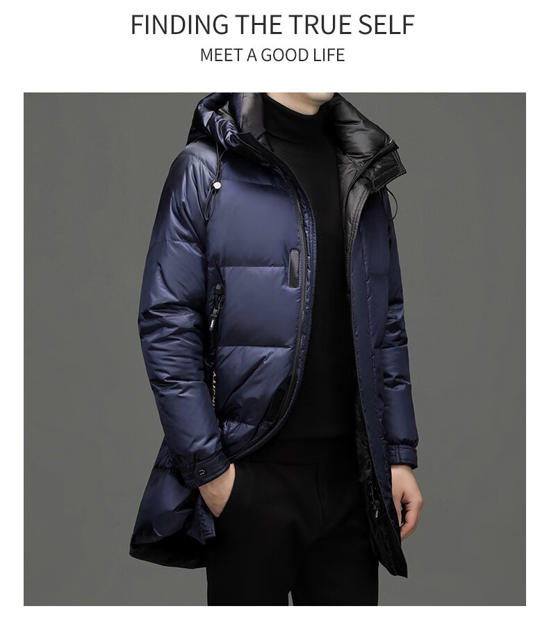 袋鼠羽绒服外套男士2022中长款连帽加厚鹅绒90%填充中老年冬季防寒