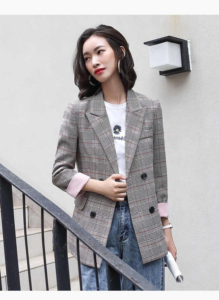 蒂兰薇小西装女西服格子外套新款女士工作服经理专柜前台职业装 格子