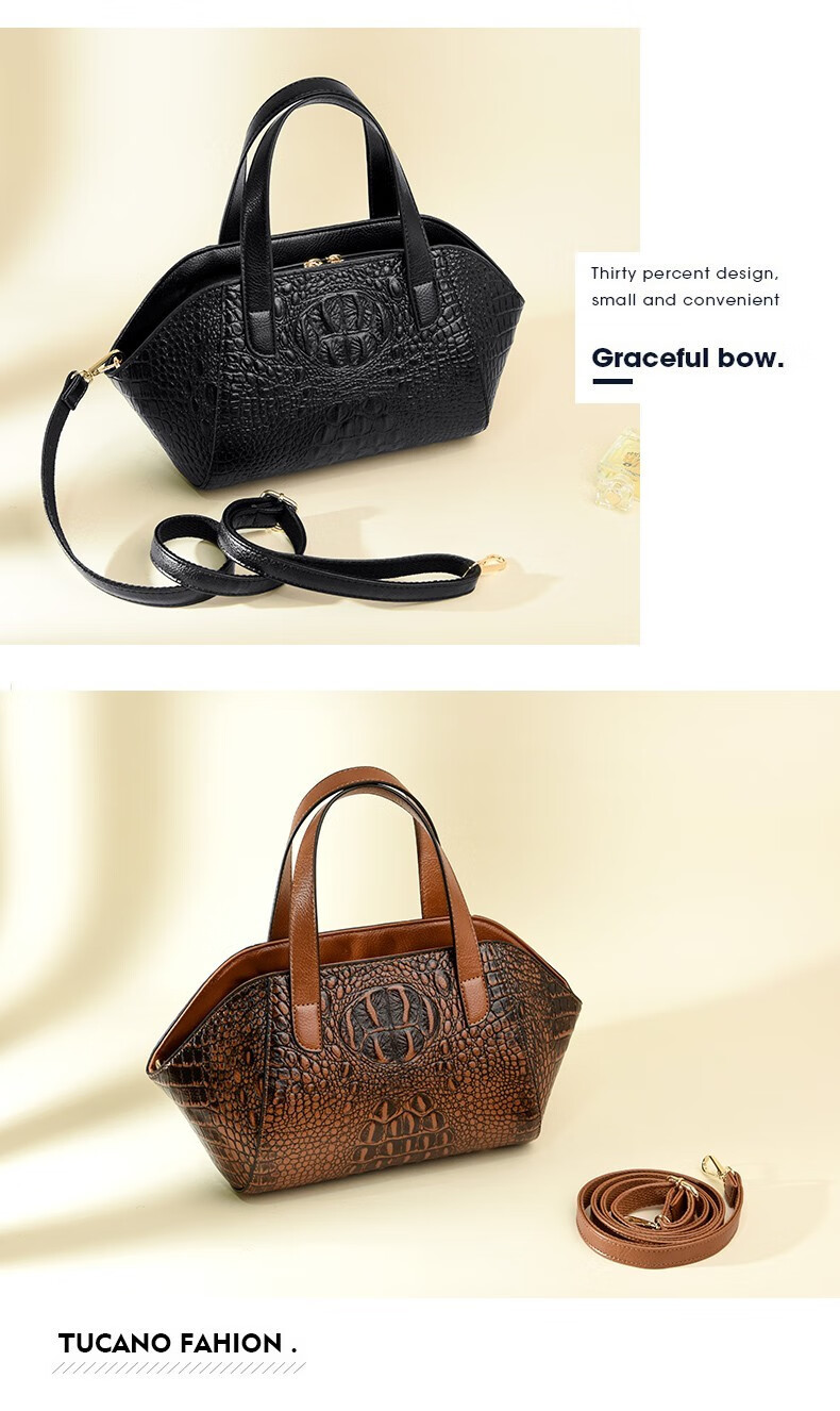 北狐头层牛皮包包女鳄鱼纹欧美新款真皮女包时尚百搭手提包大容量单肩