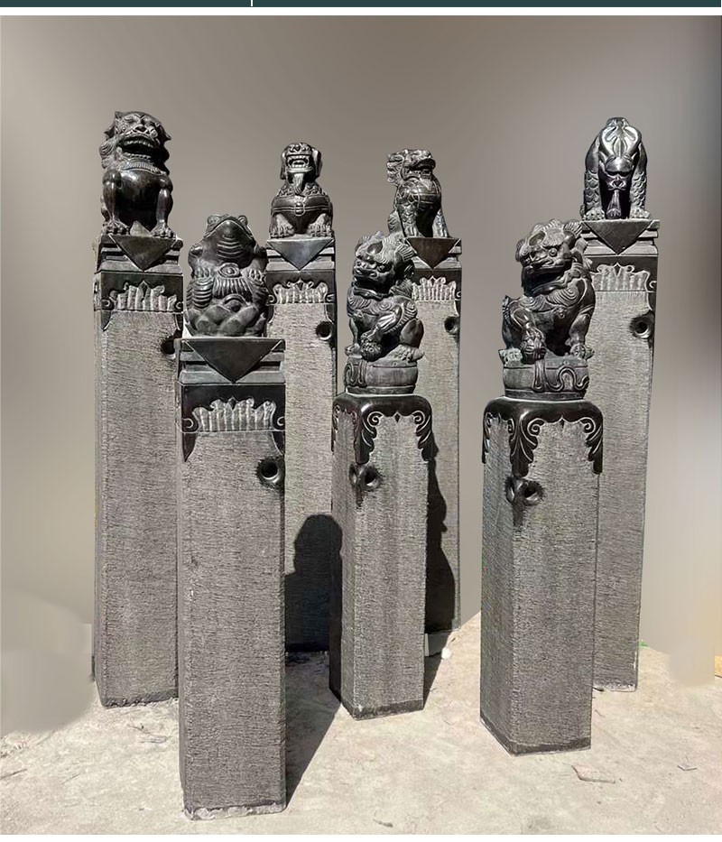 千城御景 拴马桩石雕石狮子麒麟仿古中式庭院装饰摆件貔貅青石祥云拴