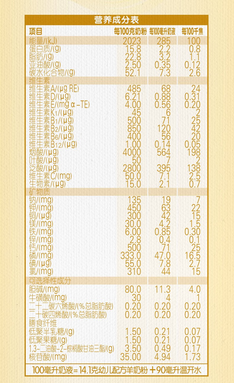伊利奶粉金领冠悠滋小羊幼儿配方羊奶粉3段405克(1-3岁幼儿适用)