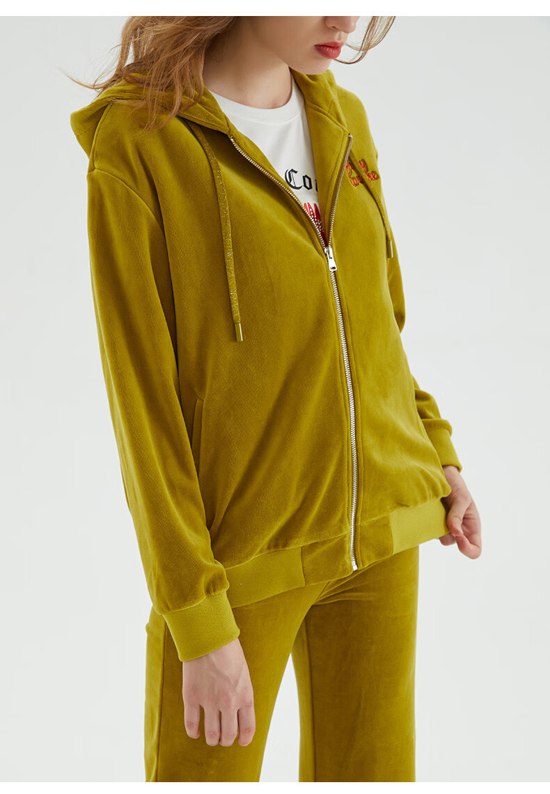 juicycouture橘滋女装新品自由女神图案天鹅绒休闲运动外套女琥珀石