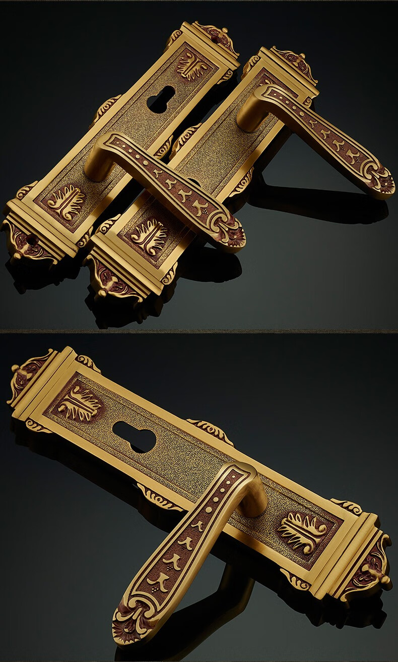 格林美域欧式纯铜大门锁全铜房门锁室内实木门锁美式别墅门锁24k金色