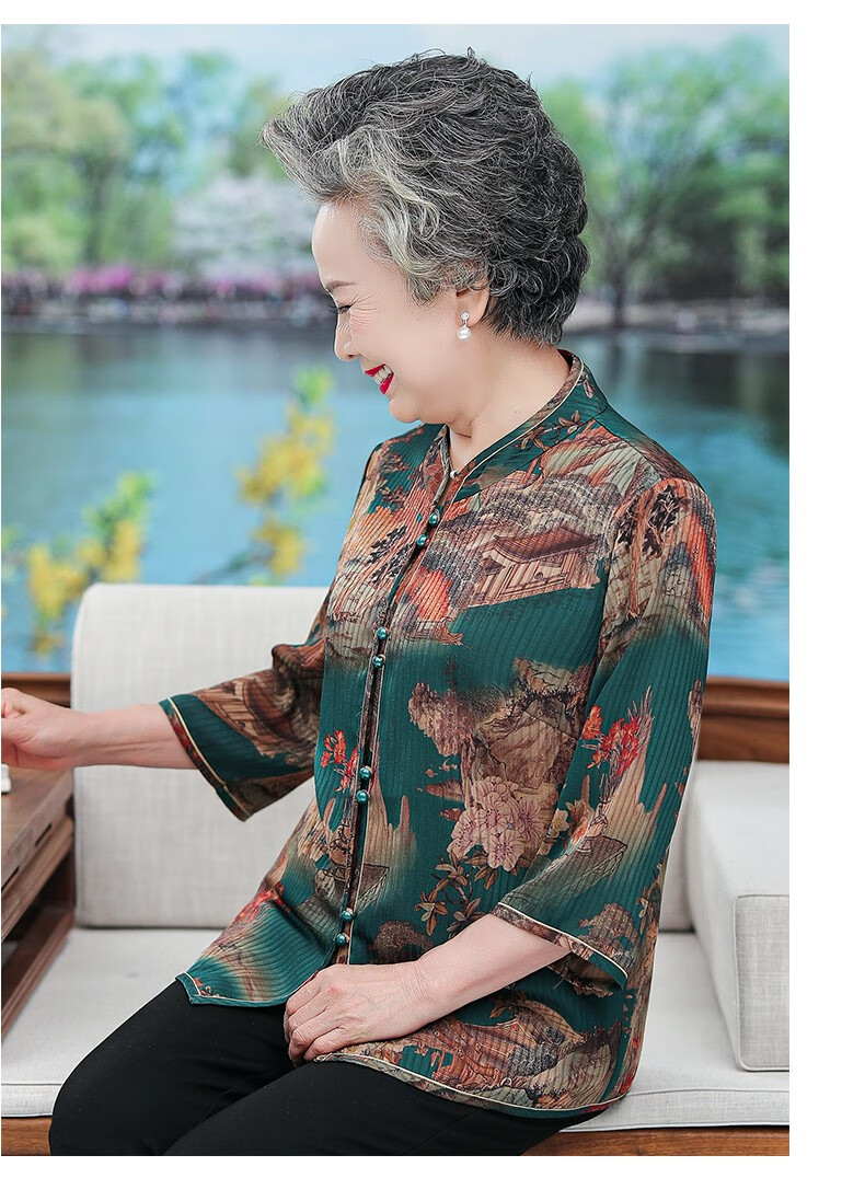中老年人夏装衬衫女奶奶装中国风唐装上衣老太太服装老人衣服妈妈春夏