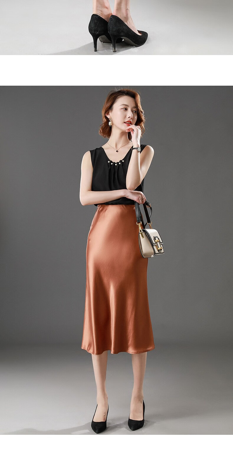 澜柘轻奢高端女装三醋酸缎面半身裙真丝包臀a字高腰显瘦丝滑女夏中长