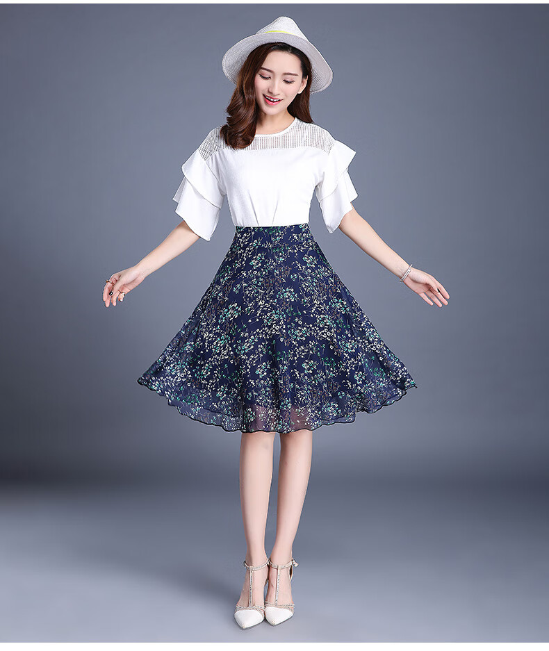 yg雪纺沙裙子女夏小碎花半身小摆裙短裙夏季花色a字百褶裙短款半裙