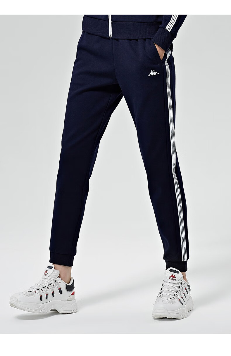 kappa卡帕小脚卫裤新款女运动裤针织长裤休闲收口裤k0a62ak01深海蓝