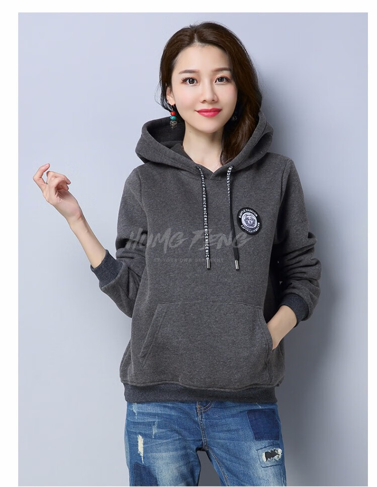humg feng轻奢品牌女装加绒卫衣女2020秋冬新款韩版宽松连帽长袖加厚