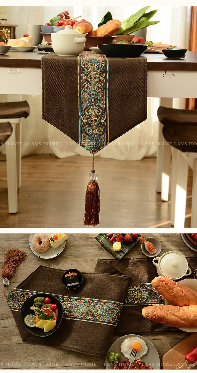 美妠斯中式餐桌桌旗轻奢新中式禅意桌旗茶巾布中国风时尚简约棉麻复古