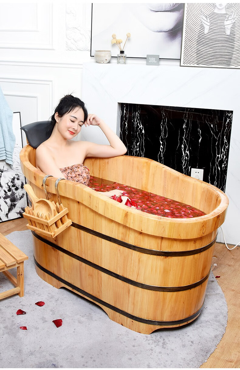 温友 木桶浴缸加热泡澡木桶成人家用实木浴盆洗澡木桶木质泡澡桶 豪华