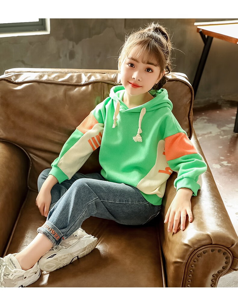 中大童儿童时尚洋气舒适长袖卫衣牛仔裤8小女孩衣服两件套3-12岁潮