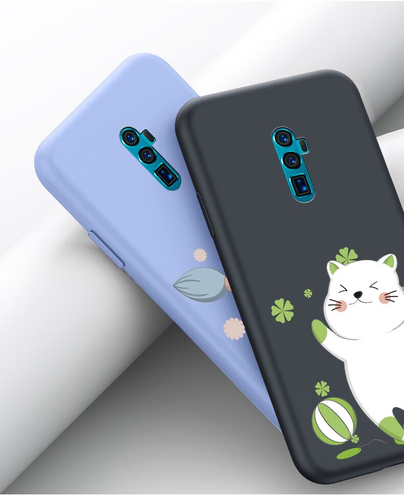 芝客opporeno10倍变焦版手机壳 液态硅胶亲肤创意全包防摔可爱猫卡通