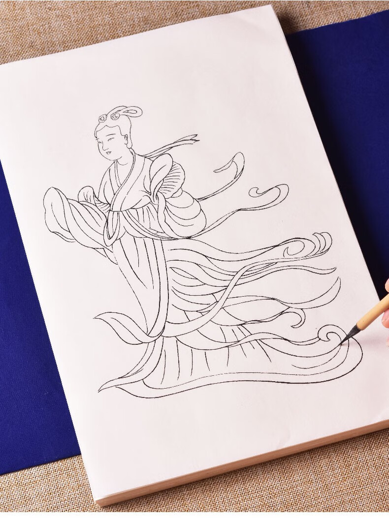 线描临摹画册画谱宣纸勾线国画水彩大幅古代人物97张共97种不同图案