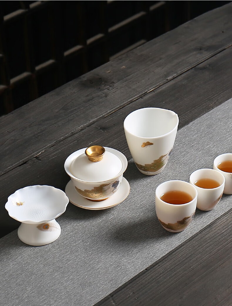 汉帝唐韵德化羊脂玉白瓷功夫茶具套装家用陶瓷盖碗茶杯品茗杯办公室