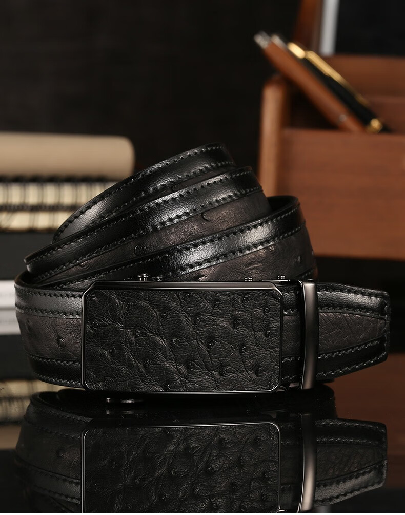 博迈伦品牌鸵鸟皮皮带男真皮自动扣商务腰带宴会晚会男士裤带送礼3.