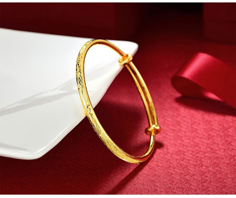 福喜顺9999黄金手镯足金龙凤呈祥女款实心金镯子活口推拉龙凤手镯按克