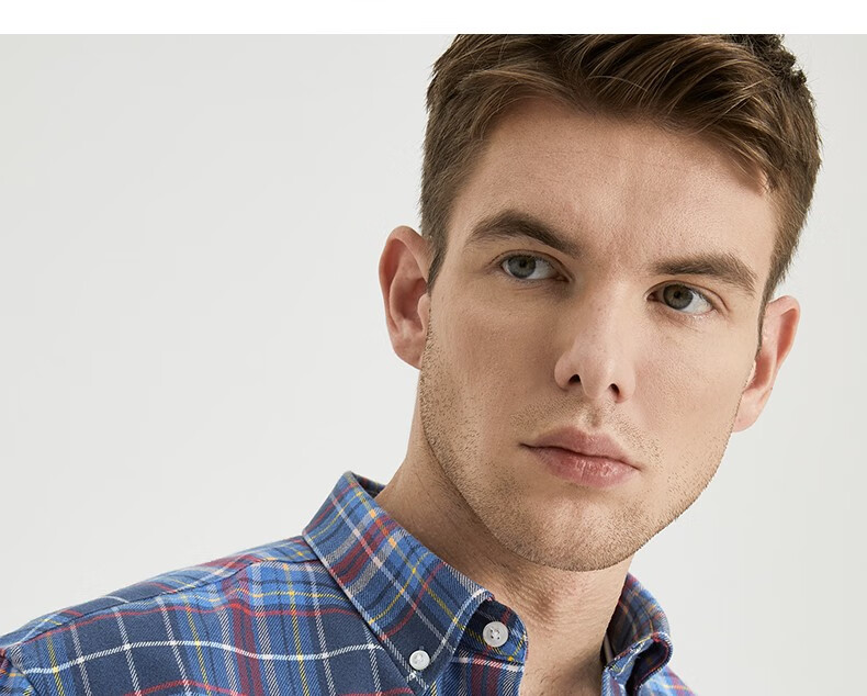 100%新疆长绒棉it男格子衬衫男秋冬装略厚款长袖渐变模糊格纹衬衣 sf