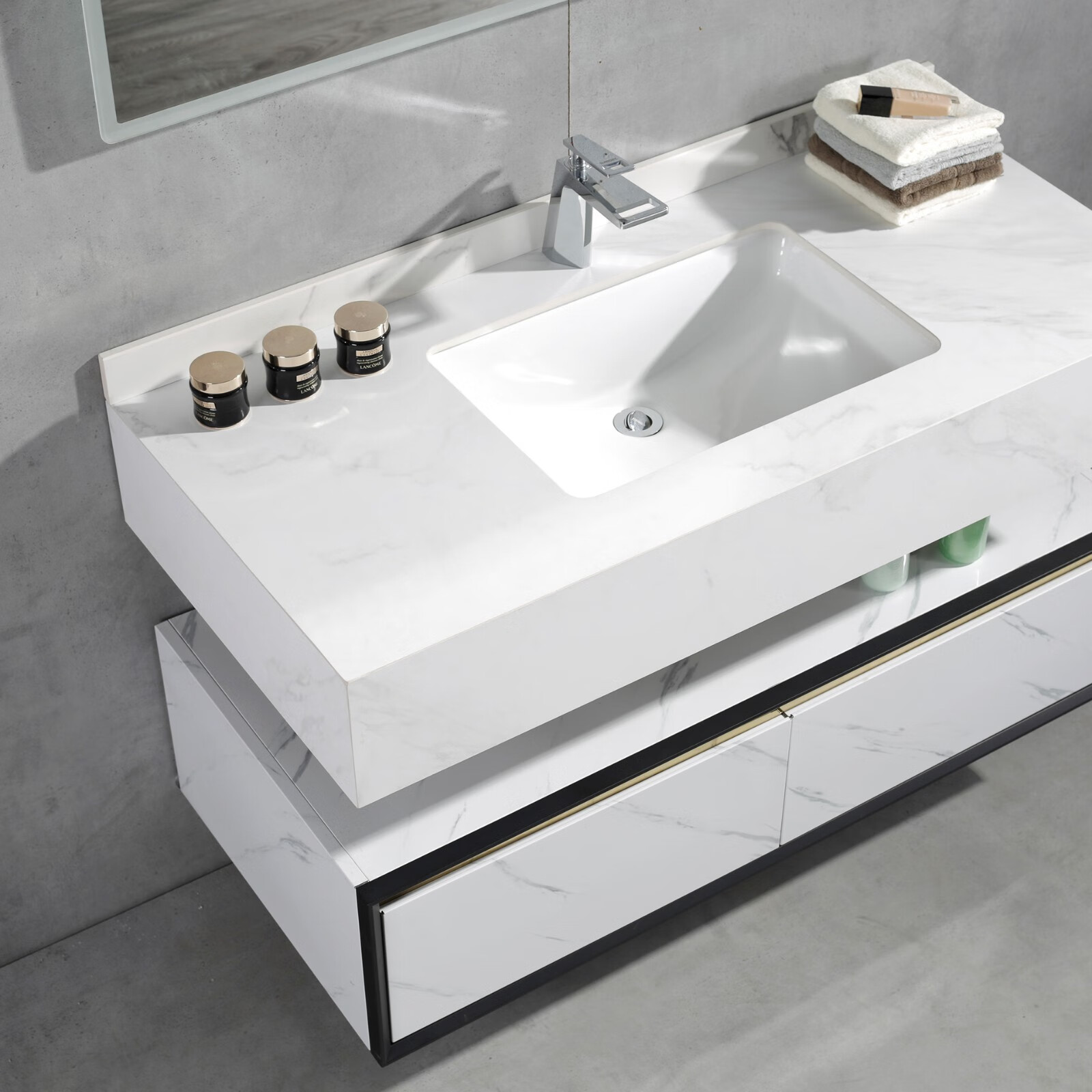 日本阪川浴室柜组合岩板洗手台不锈钢洗漱台洗手盆洗脸台柜套装卫生间