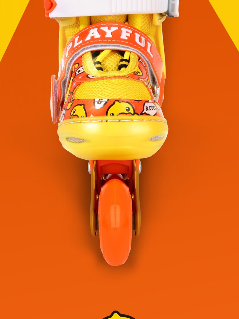 鞋男女童单排溜冰鞋套装可爱卡通轮滑鞋旱冰鞋橙色rs03升级款m码9件套