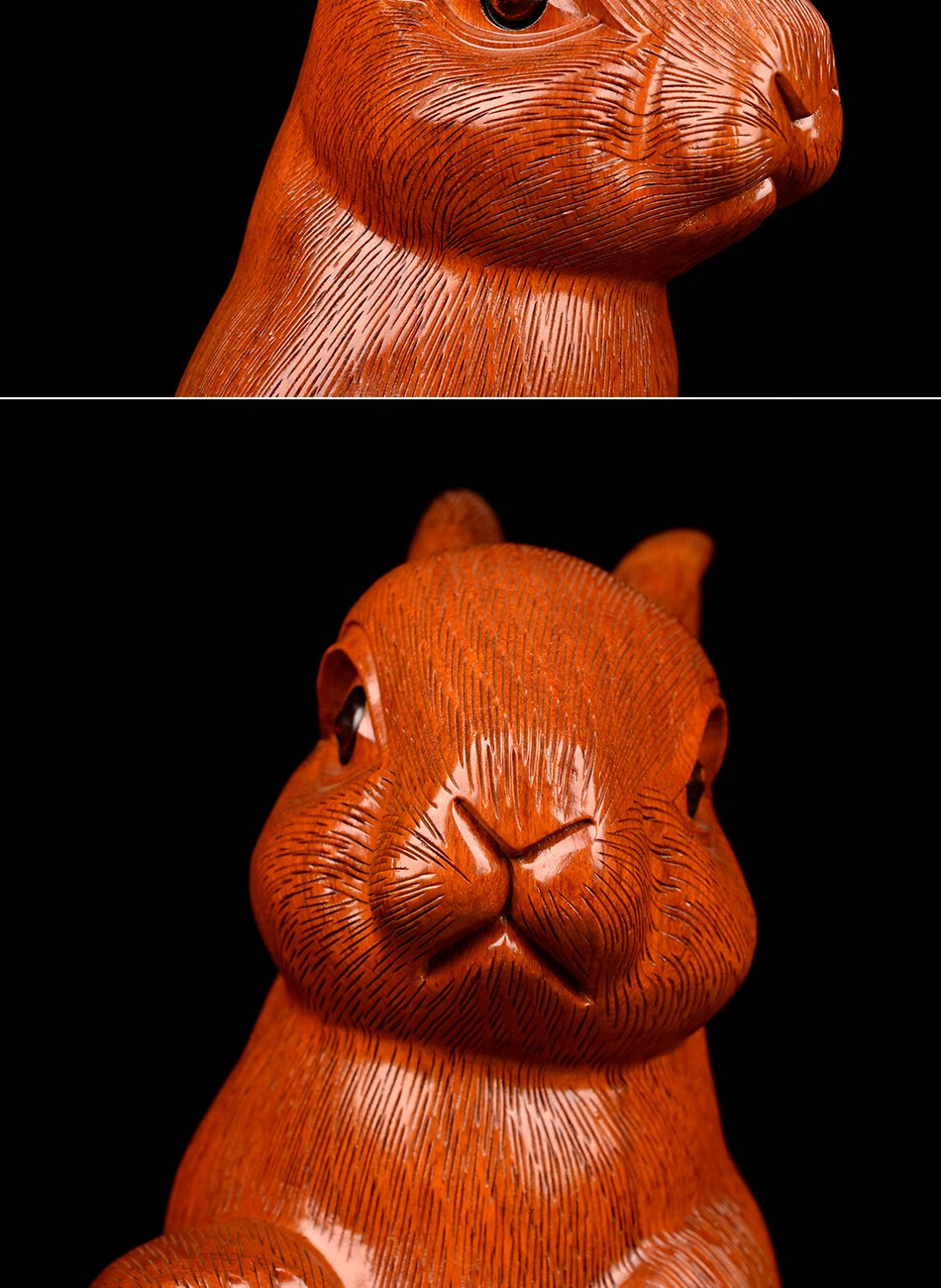 御木轩花梨木雕招财玉兔摆件生肖兔工艺品家居客厅装饰品招财玉兔