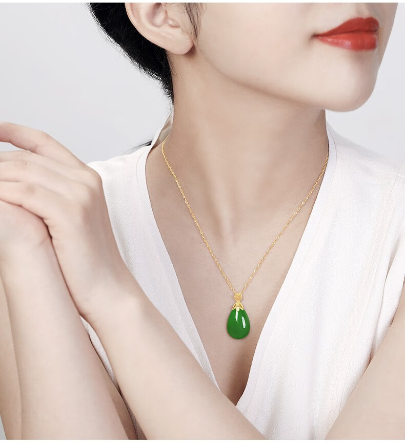 珠玥珠宝和田玉吊坠女士18k金镶嵌福禄相随福字玉坠羊脂玉水滴自戴