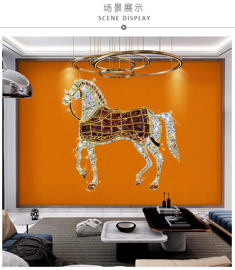 西里尔爱马仕橙色壁纸网红拍照奢侈品服装店背景墙纸高级直播间装修