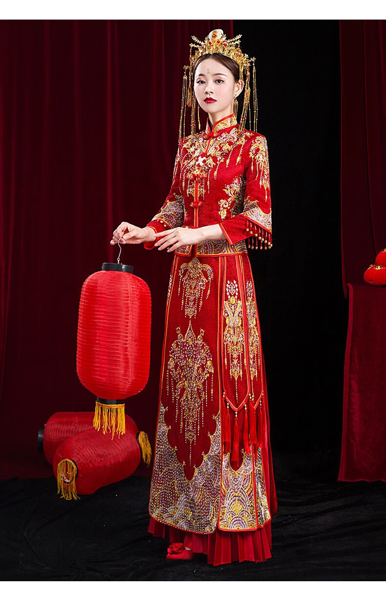 红衣金线秀禾服新娘敬酒服2021新款中式婚礼结婚嫁衣龙凤褂出阁服情侣