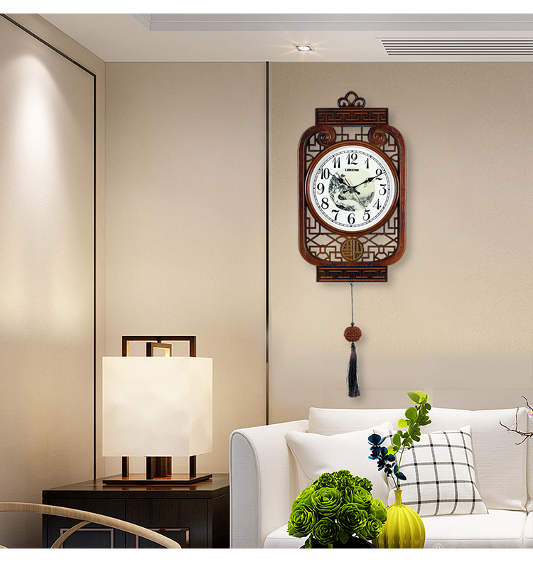 枫岚情实木钟表新中式挂钟客厅复古装饰品家用中国风大气古典静音石英