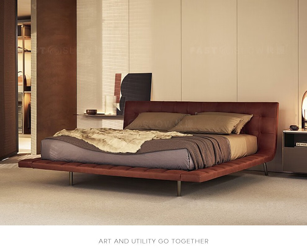 快慢 意大利poliform现代简约真皮床宝利丰大平层主卧悬浮床 poliform