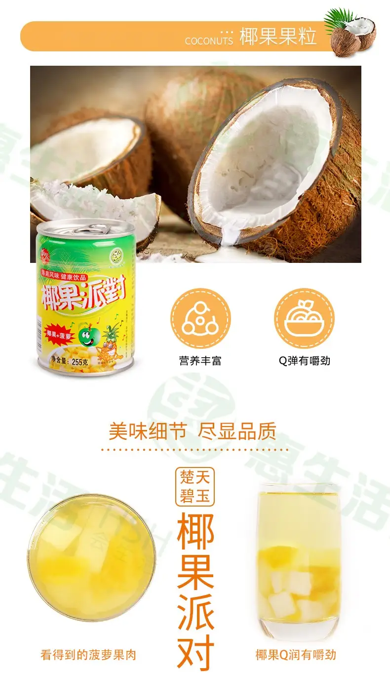 楚天碧玉水果菠萝椰果罐头椰果派对255g12罐海南风味