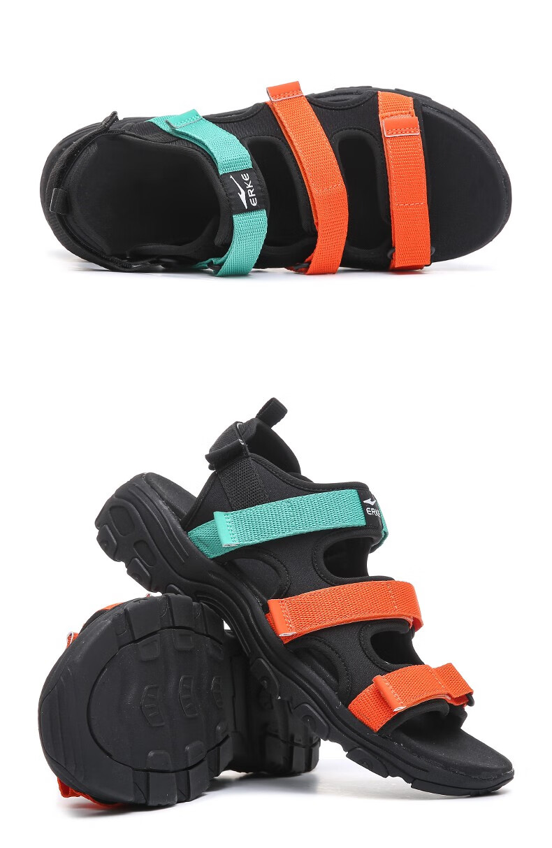 鸿星尔克男鞋凉鞋2020夏季上新时尚个性休闲鞋运动凉鞋 正黑/荧光赛车