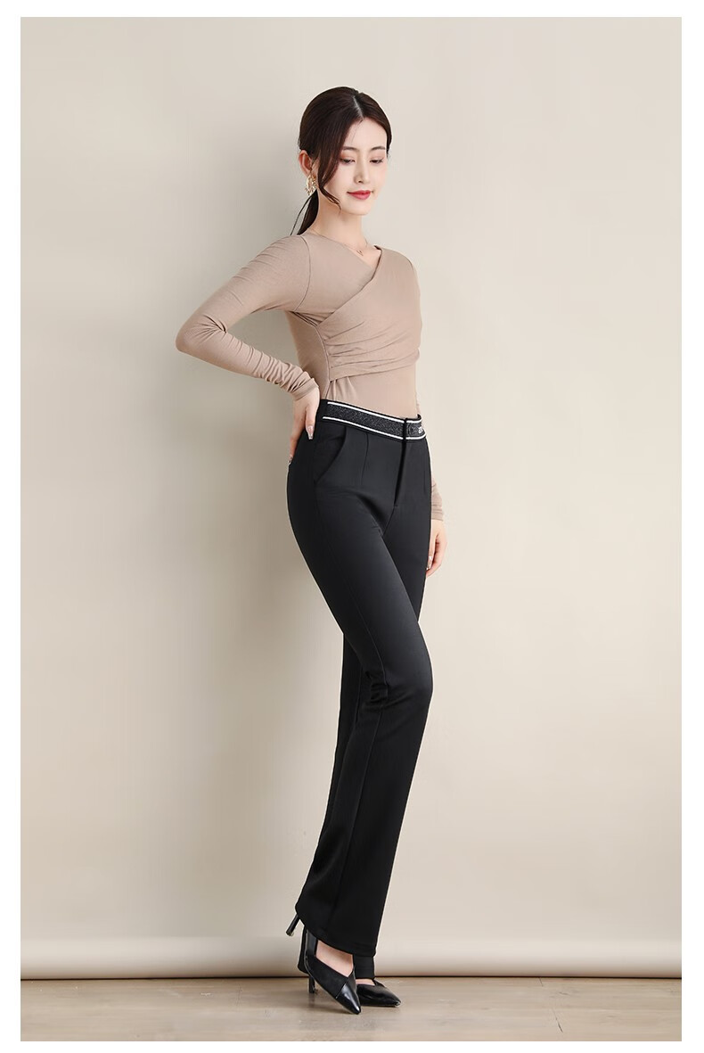 2022秋季新款显瘦黑色微喇裤女弹力高腰直筒喇叭休闲长裤子 黑色 33/2