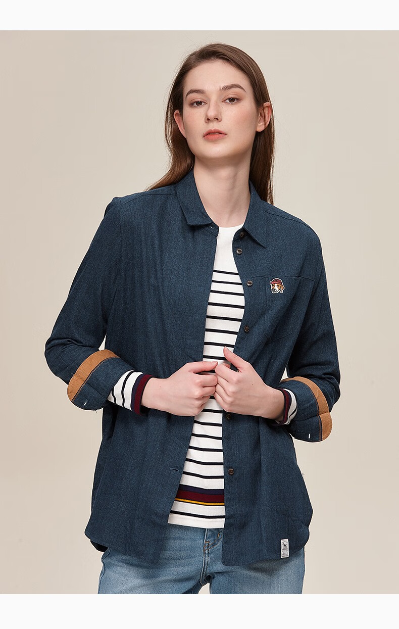 phiz系列哈吉斯hazzys冬季新品衬衫女休宽松外套型长袖衬衫ascsk10dk