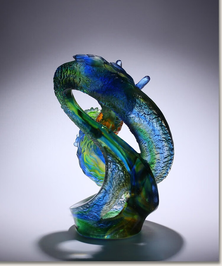 至品诚古法琉璃双龙戏珠摆件轻奢艺术品工艺品别墅高级轻奢高档客厅