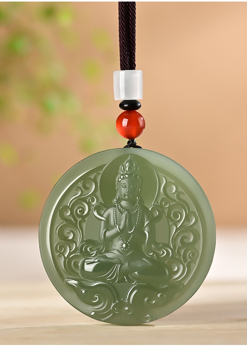 景妍和田玉莲花净瓶观音玉佩青玉圆形玉牌男吊坠玉坠玉石