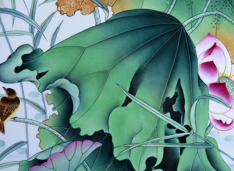 瓷意静景德镇手绘粉彩荷花瓷板画景德镇手工陶瓷家居玄关