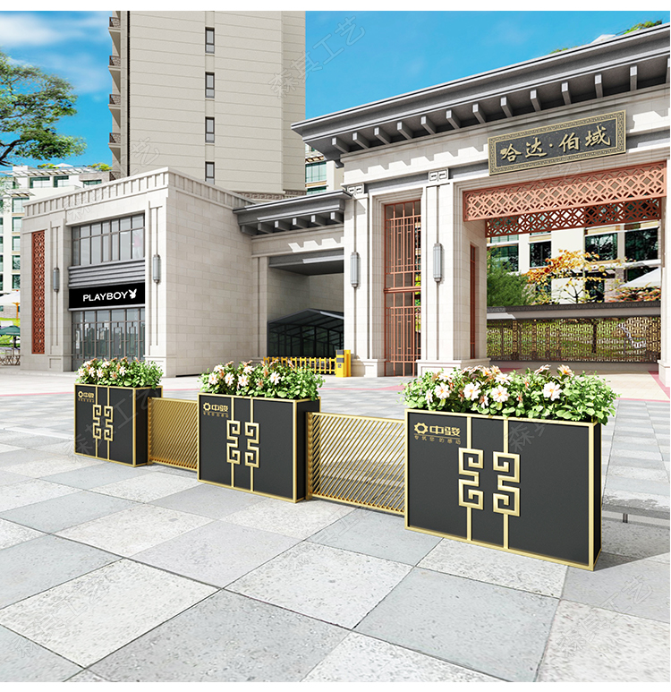 咖啡厅外摆种植花箱售楼部围栏隔断铁艺花坛组合户外步行街装饰花槽