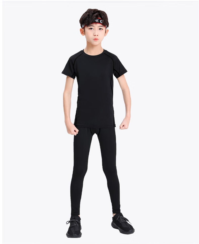 赢虎(yinghu) 儿童紧身衣训练服打底服篮球长袖短裤速干运动套装男童