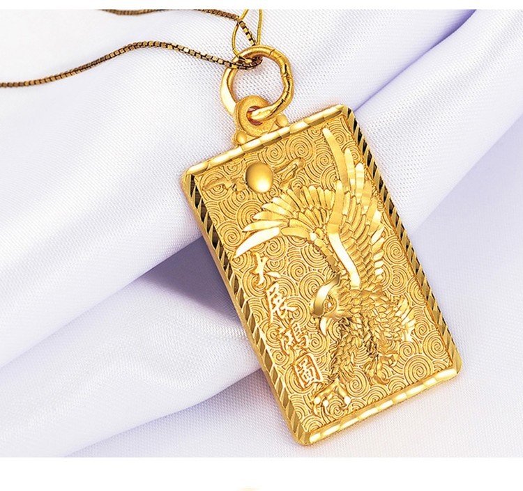 喜兆珠宝足金999大展鸿图雄鹰吊坠实心金牌挂坠男款方形实心挂牌项坠