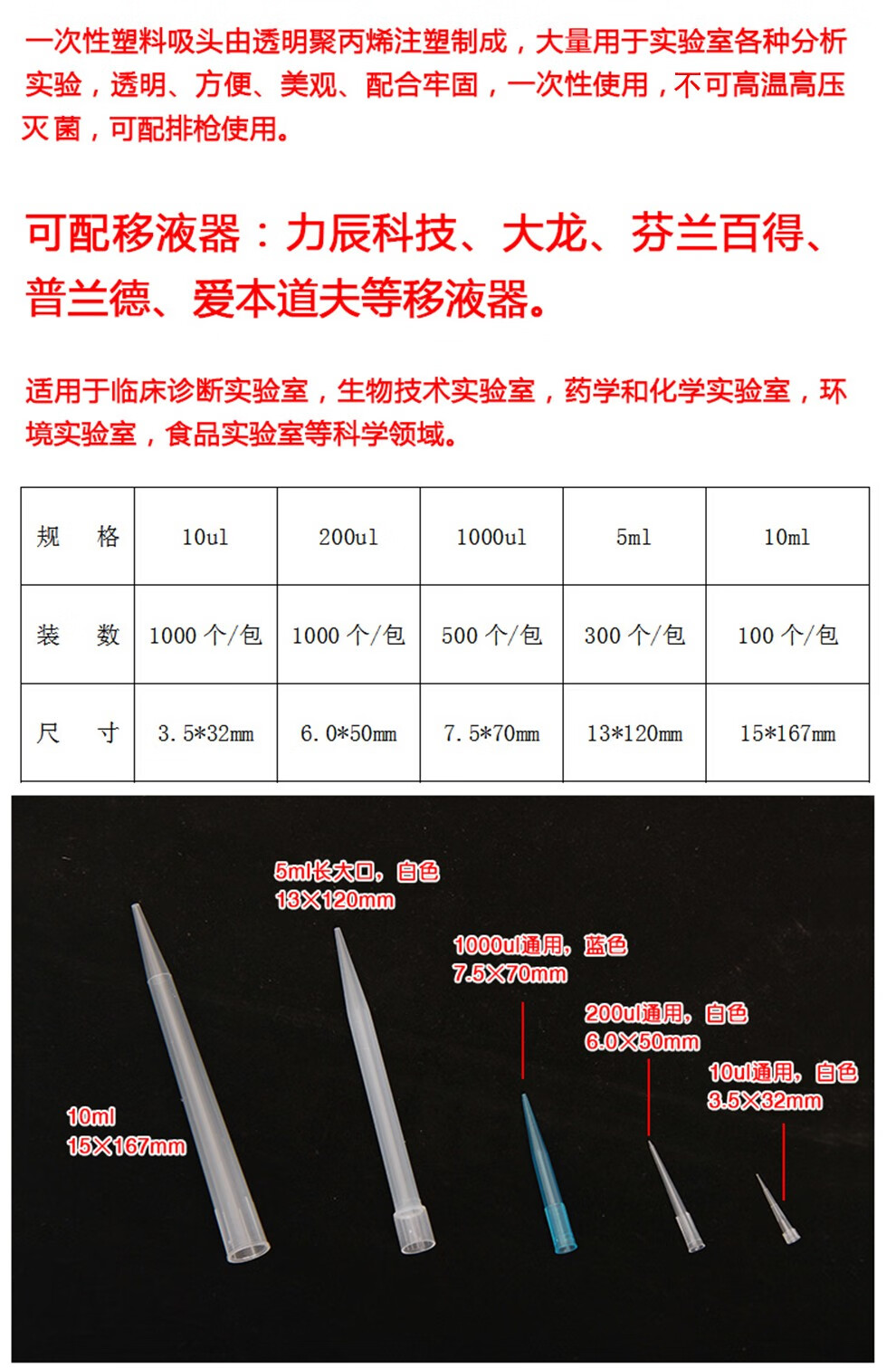 微量移液器吸头 移液器吸头 实验室移液枪吸嘴 移液枪吸头 移液器枪头